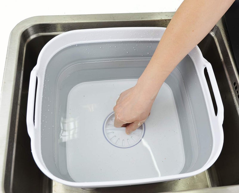 SAMMART 10L (2.64 gallon) Collapsible Dishpan with Draining Plug - Foldable Washing Basin - Portable Dish Washing Tub - Space Saving Kitchen Storage Tray (1, White/Grey) - Image 5